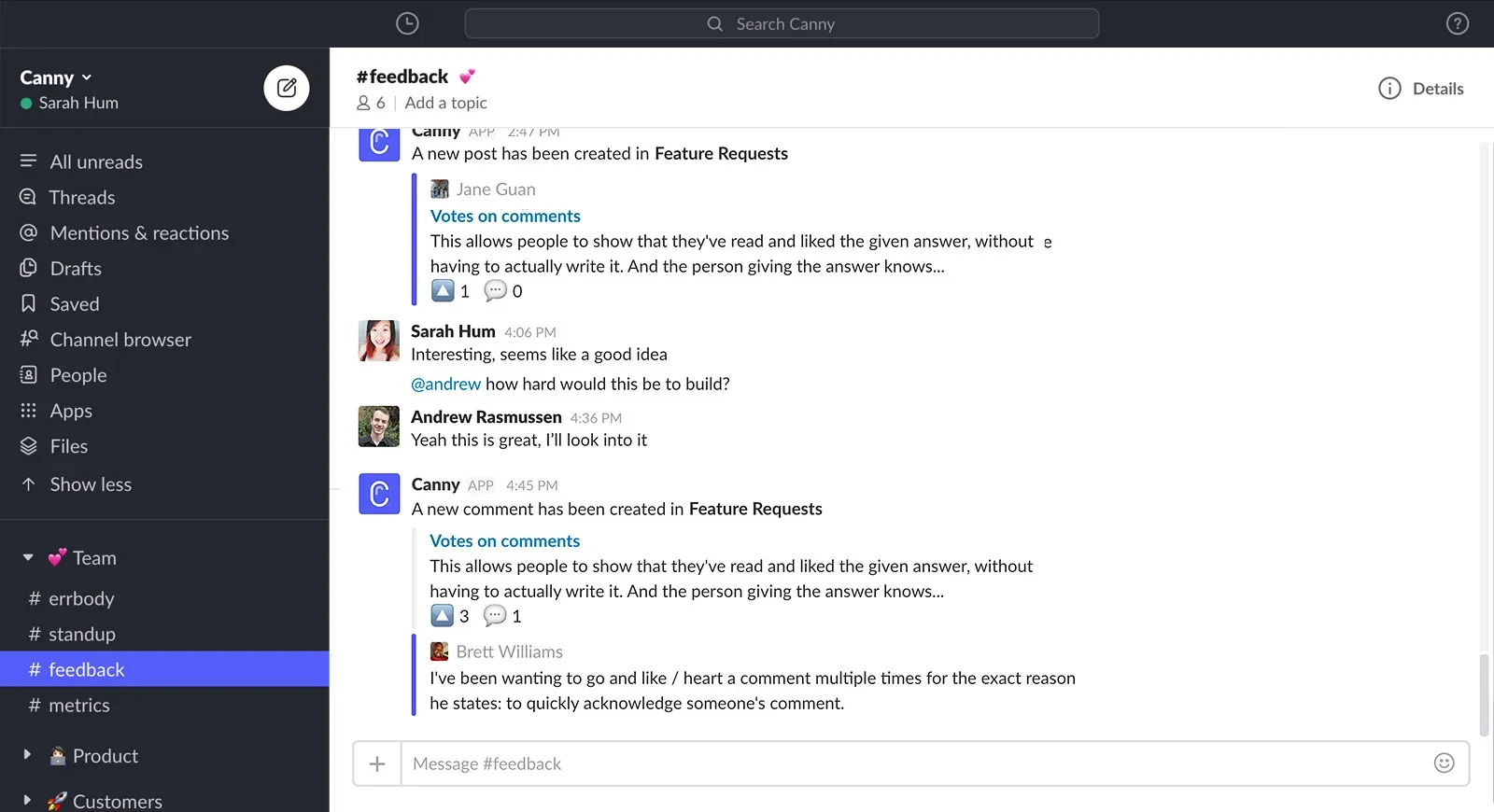 Slack notification telling a customer success manager their account's request shipped.