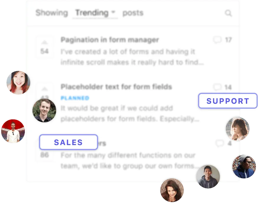 Product, sales, and support teams collaborating on customer feedback in Canny.