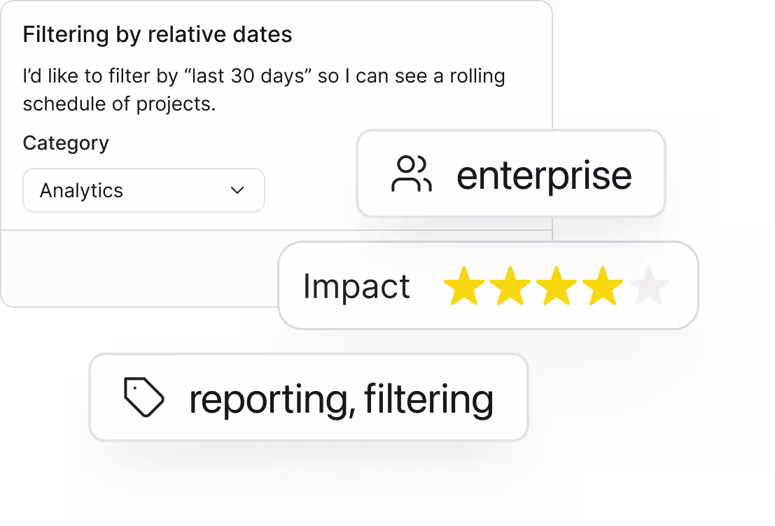 Customer feedback organized by categories, tags, and customer segments.