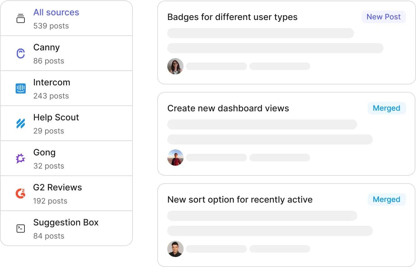 Feedback imported from other tools, exports, transcripts, and the API.