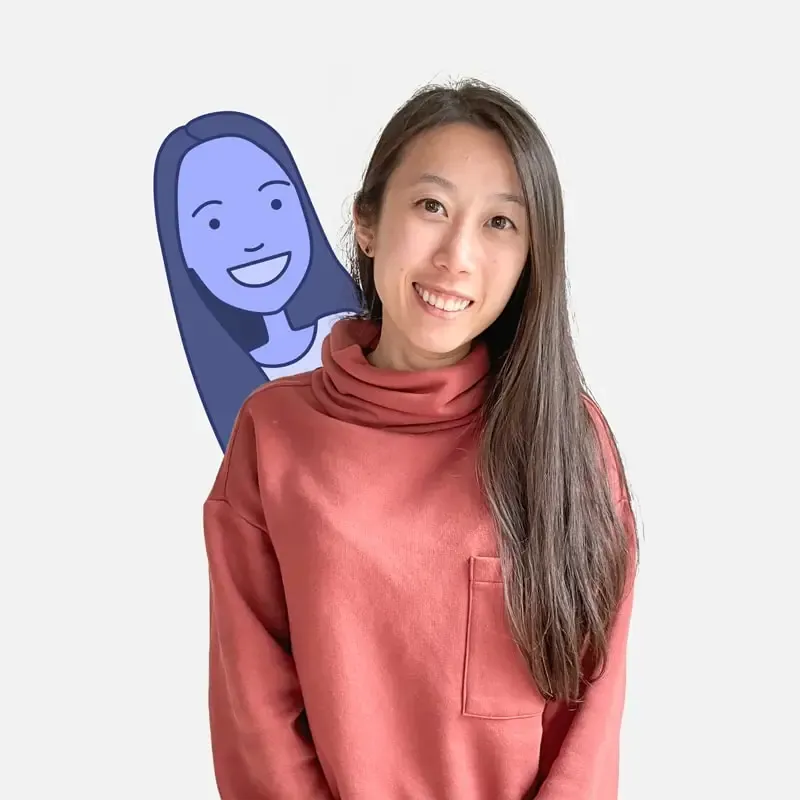 Kaman Hui, Marketing at Canny, posing with a Canny mascot illustration