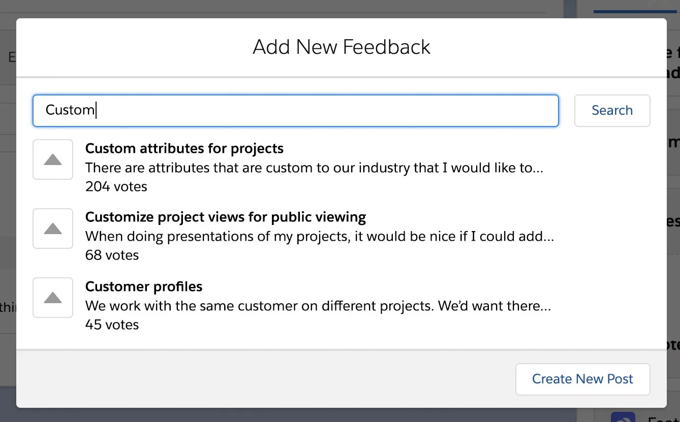 A form that lets you search for an existing feedback item, or add a new one.