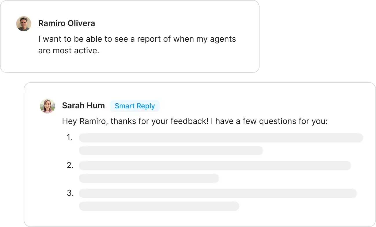 Canny Smart Replies drafting a response to customer feedback.